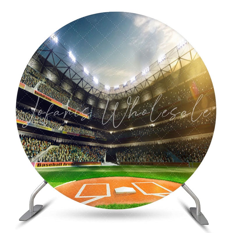 Lofaris Baseball Field Crowd Stage Lights Round Backdrop