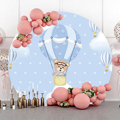 Lofaris Bear Blue Air Balloon Dot Round Baby Shower Backdrop