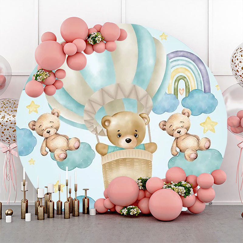Lofaris Bear Cyan Cloud Rainbow Round Baby Shower Backdrop