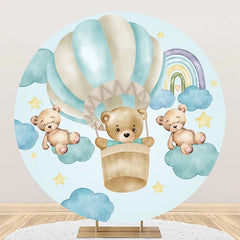Lofaris Bear Cyan Cloud Rainbow Round Baby Shower Backdrop
