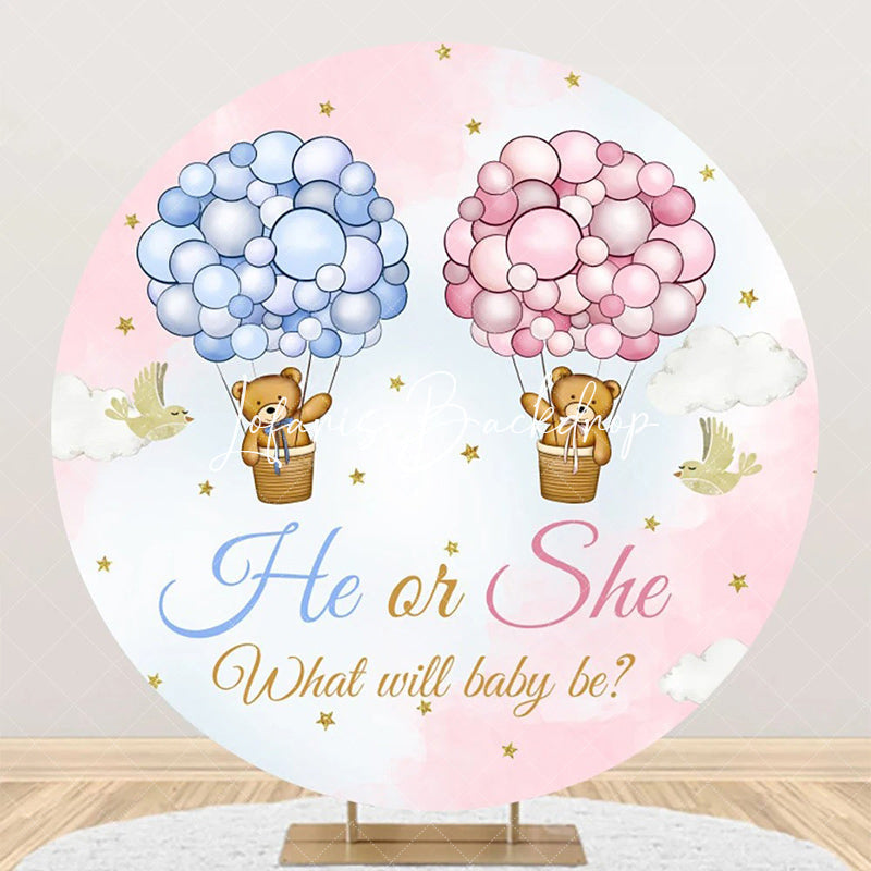 Lofaris Bear Hot Balloon Sky Round Gender Reveal Backdrop