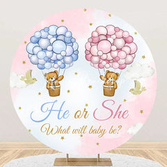 Lofaris Bear Hot Balloon Sky Round Gender Reveal Backdrop