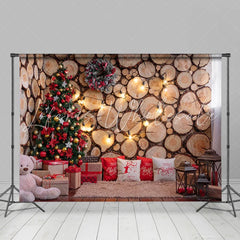 Lofaris Bear Wooden Wall Christmas Tree Lights Photo Scene Backdrop