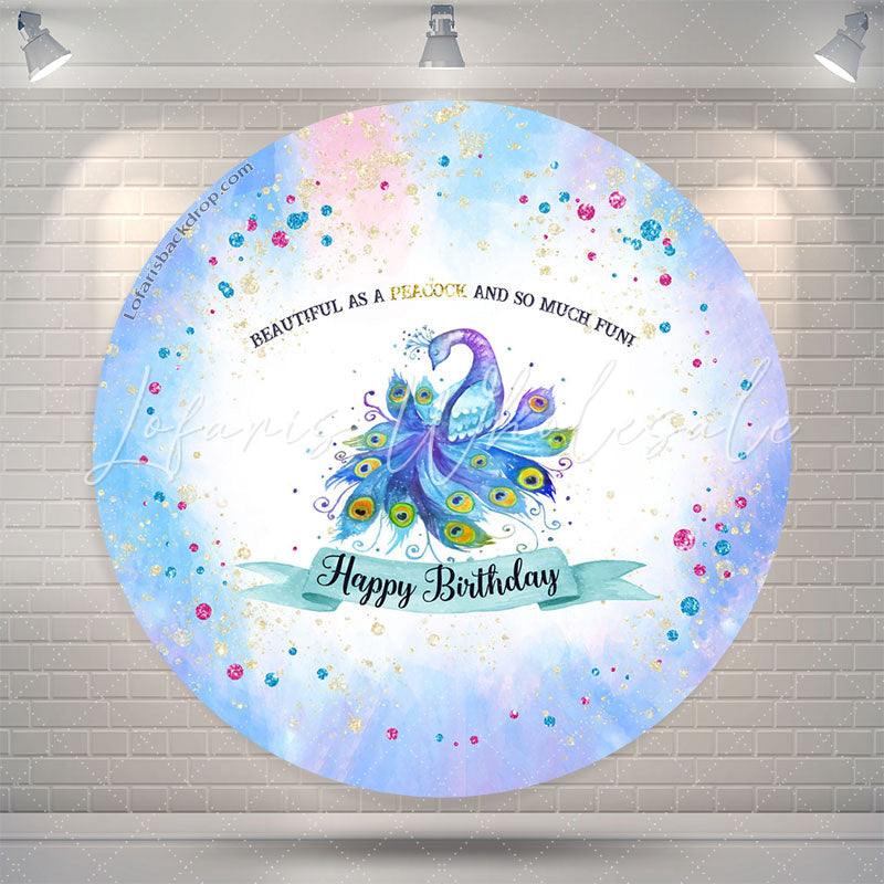 Lofaris Beautiful As Peacock Watercolor Round Birthday Backdrop