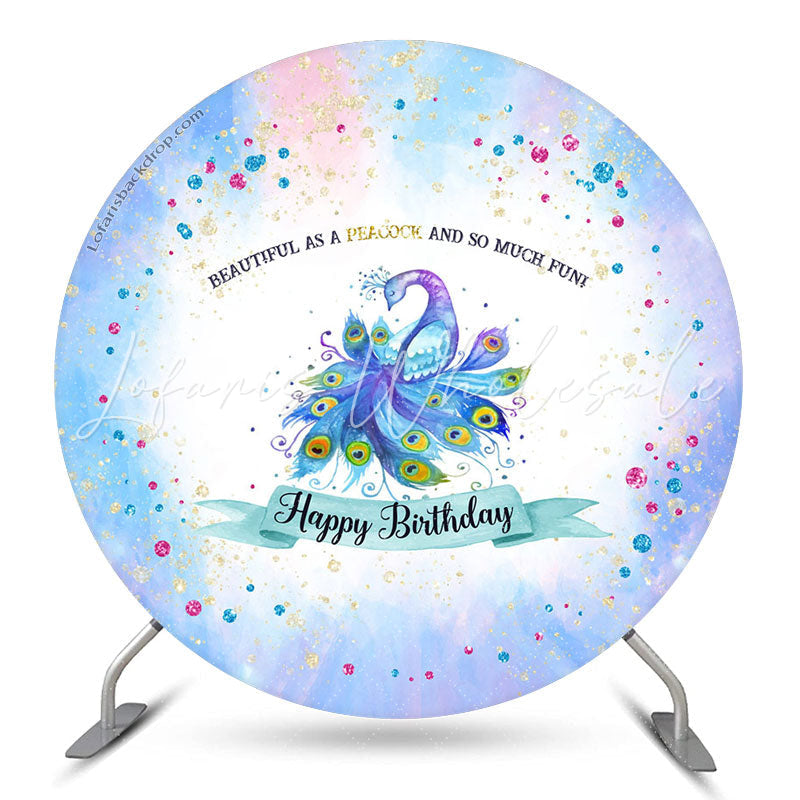 Lofaris Beautiful As Peacock Watercolor Round Birthday Backdrop
