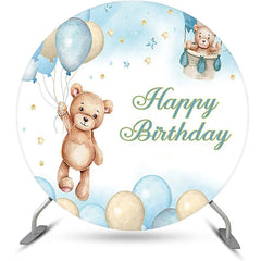 Lofaris Beige Blue Balloon Bear Star Round Birthday Backdrop