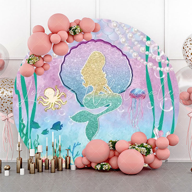 Lofaris Benthos Mermaid Pearl Fish Circle Birthday Backdrop