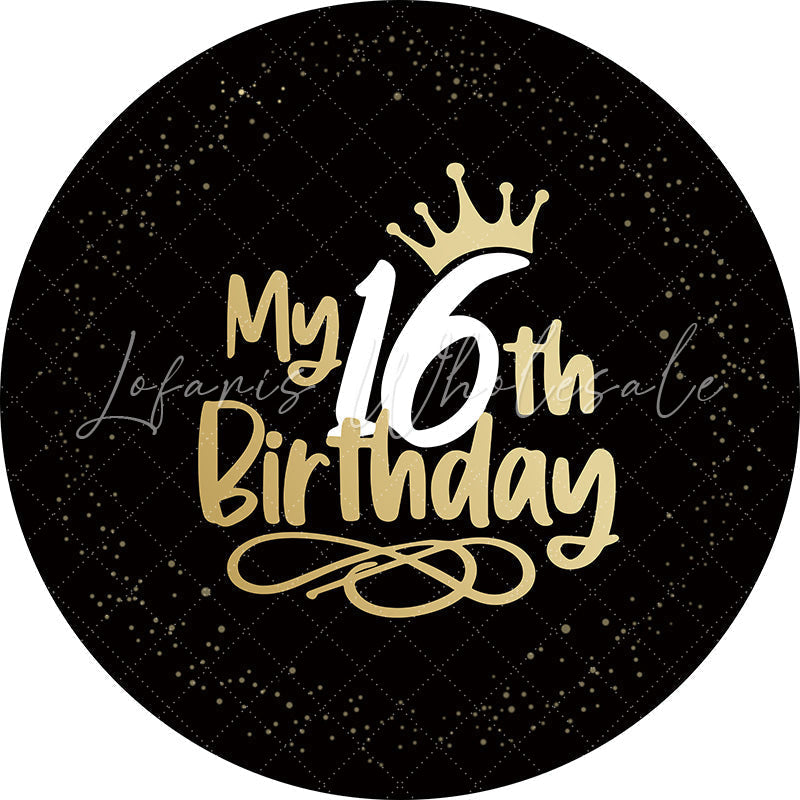 Lofaris Black 16th Birthday Party Gold Round Backdrops
