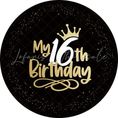 Lofaris Black 16th Birthday Party Gold Round Backdrops