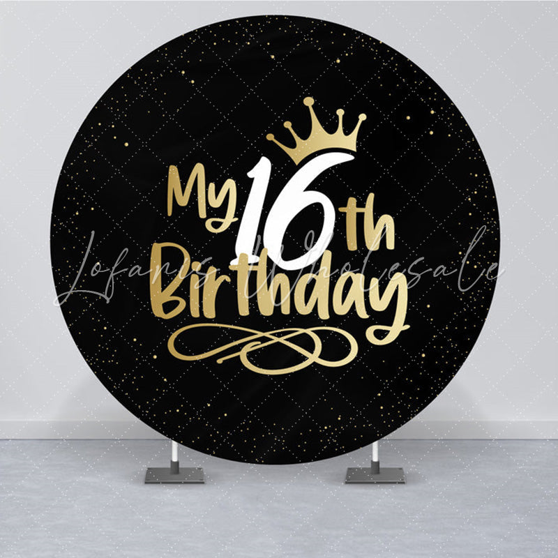 Lofaris Black 16th Birthday Party Gold Round Backdrops