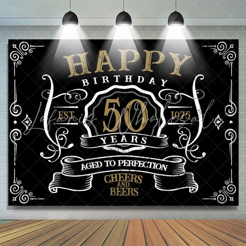 Black Age To Perfection Happy 50th Birthday Backdrop