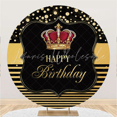 Lofaris Black And Gold Crown Circle Happy Birthday Backdrop