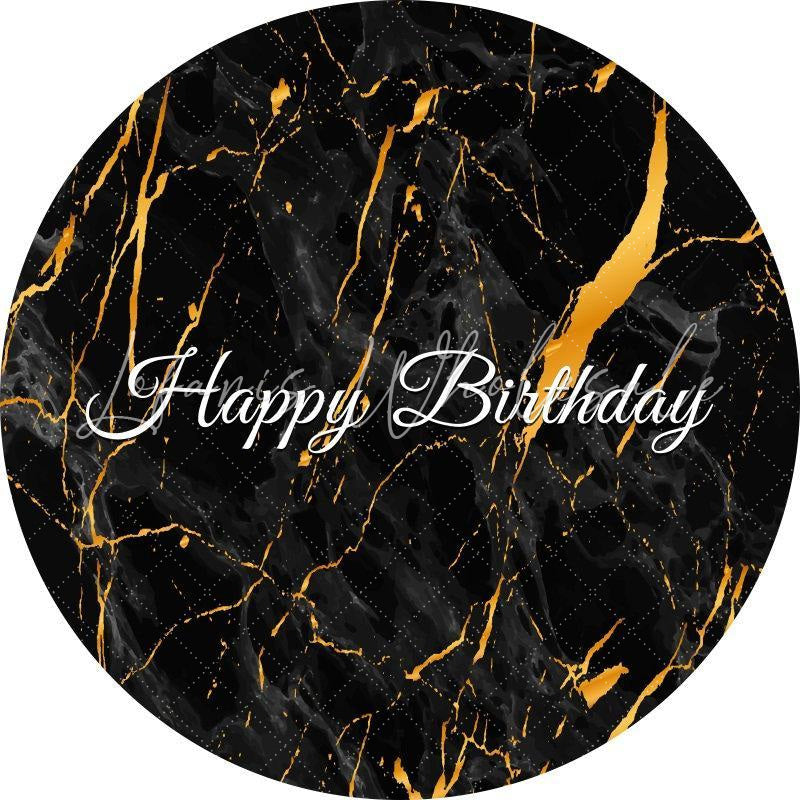 Lofaris Black And Gold Custom Circle Happy Birthday Backdrop