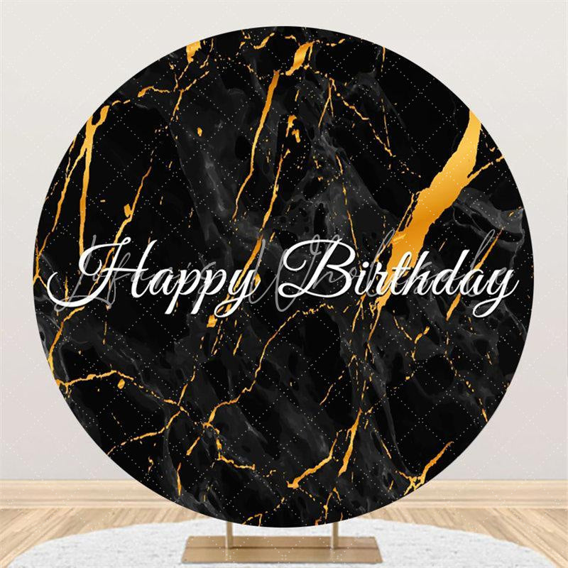 Lofaris Black And Gold Custom Circle Happy Birthday Backdrop