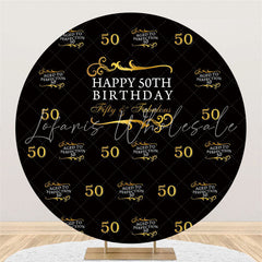 Lofaris Black And Gold Happy 50Th Birthday Round Backdrop