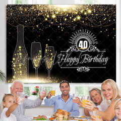 Lofaris Black And Golden Glitter Stars 40Th Birthday Backdrop