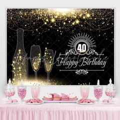 Lofaris Black And Golden Glitter Stars 40Th Birthday Backdrop