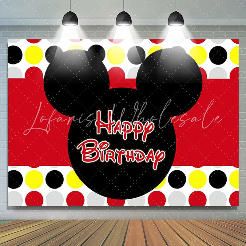Lofaris Black And Red Cartoon Mouse Happy Birthday Backdrop