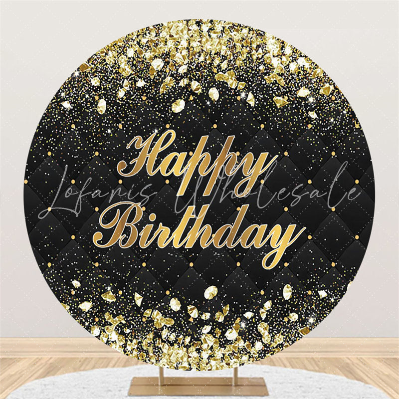 Lofaris Black And Rose Golden Round Happy Birthday Backdrop