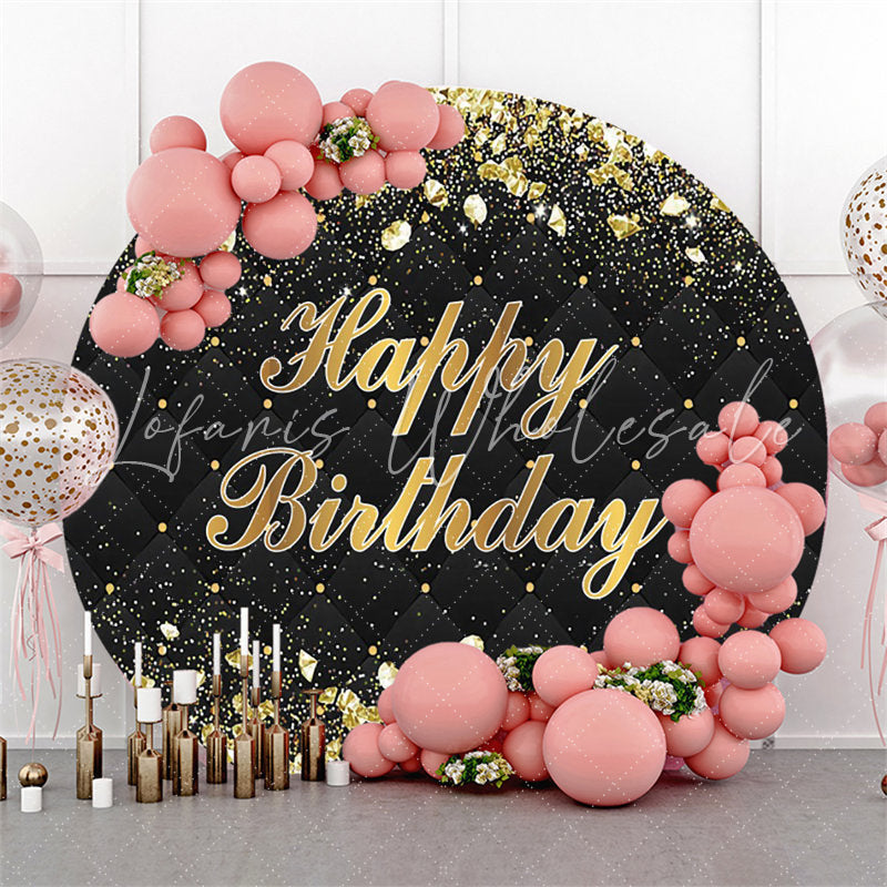 Lofaris Black And Rose Golden Round Happy Birthday Backdrop