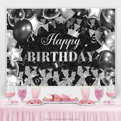 Lofaris Black And Sliver Glitter Lets Cheers Birthday Backdrop
