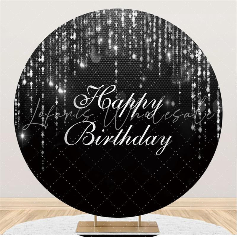 Lofaris Black And Silver Simple Happy Birthday Round Backdrop