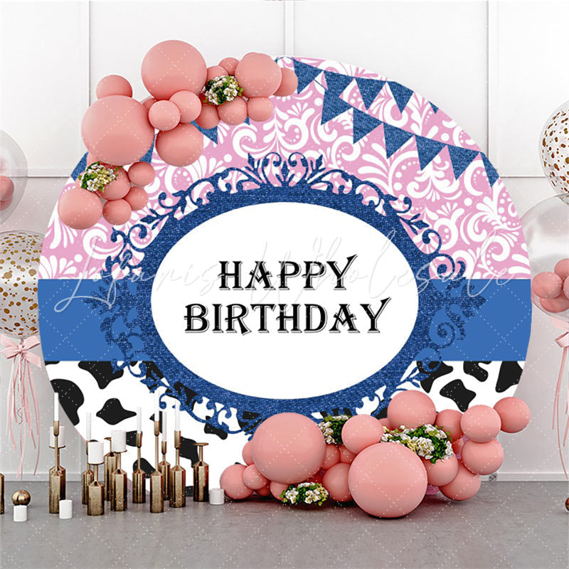Lofaris Black And White Cow Pattern Birthday Round Backdrop