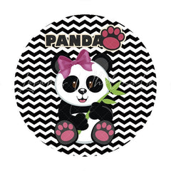 Lofaris Black And White Ripple Panda Round Baby Shower Backdrop