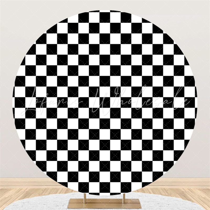 Lofaris Black And White Square Lattice Birthday Round Backdrop
