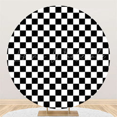 Lofaris Black And White Square Lattice Birthday Round Backdrop