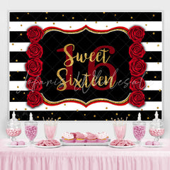 Lofaris Black-And-White Stripe Sweet 16Th Birthday Backdrop