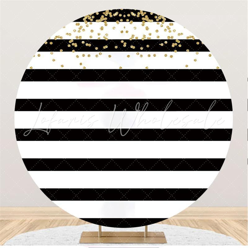 Lofaris Black-And-White Stripe With Glitter Dot Round Backdrop