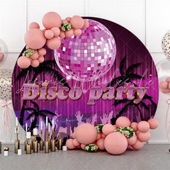 Lofaris Black Coconut Tree Purple Disco Birthday Round Backdrop