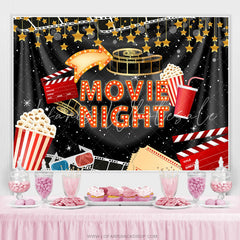 Lofaris Black Curtain And Gold Star Movie Night Party Backdrop