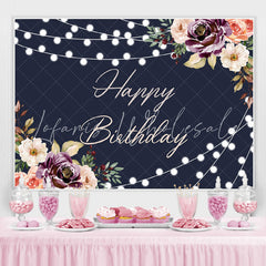 Lofaris Black Floral And Glitter Lights Happy Birthday Backdrop