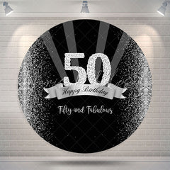 Lofaris Black Glitter Diamond 50th Birthday Round Backdrop
