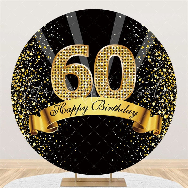 Lofaris Black Gold 60th Birthday Glitter Ribbon Round Party Backdrops