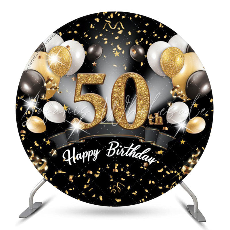 Lofaris Black Gold Balloon Happy 50th Birthday Round Backdrop
