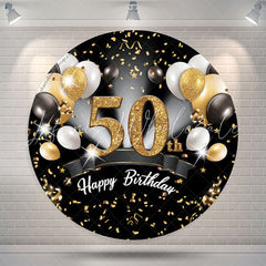 Lofaris Black Gold Balloon Happy 50th Birthday Round Backdrop