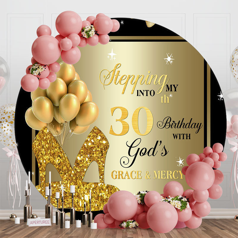 Lofaris Black Gold Balloon Heel Round 30th Birthday Backdrop