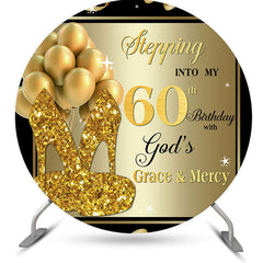 Lofaris Black Gold Balloon Heel Round 60th Birthday Backdrop