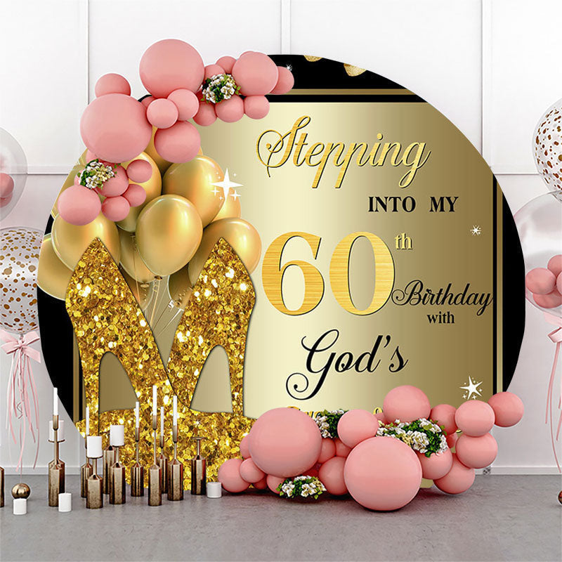 Lofaris Black Gold Balloon Heel Round 60th Birthday Backdrop