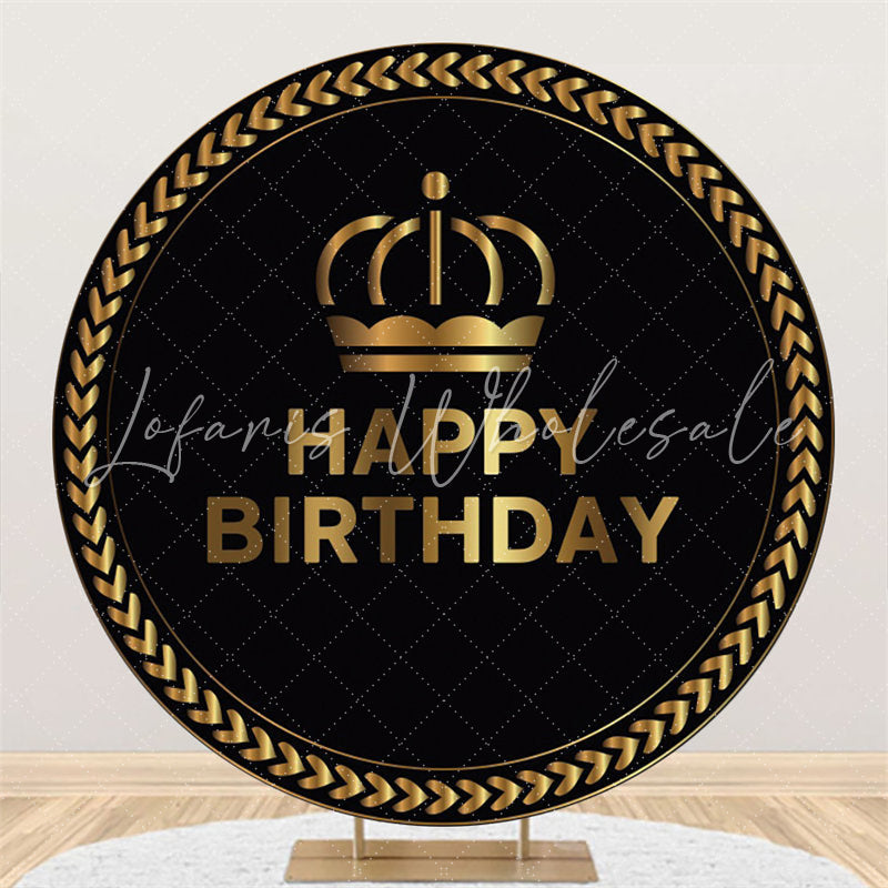 Lofaris Black Gold Crown Circle Happy Birthday Backdrop For Party