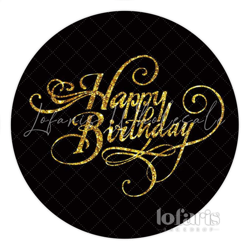 Lofaris Black Gold Simple Circle Happy Birthday Backdrop