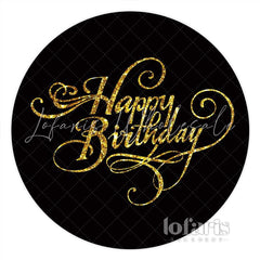 Lofaris Black Gold Simple Circle Happy Birthday Backdrop