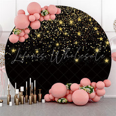 Lofaris Black Gold Starry Sky Happy Birthday Round Backdrop