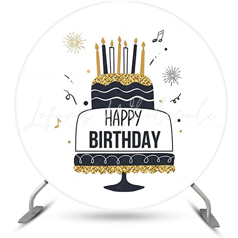 Lofaris Black Line Gold Glitter Cake Round Birthday Backdrop