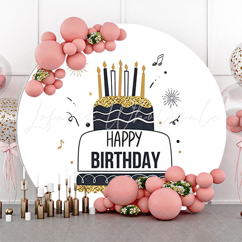 Lofaris Black Line Gold Glitter Cake Round Birthday Backdrop