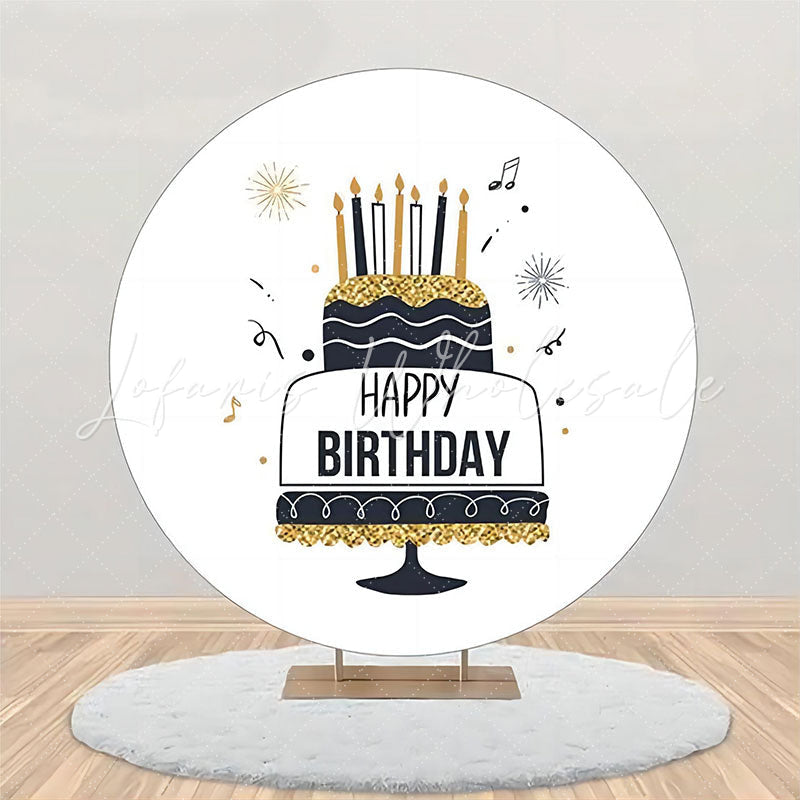 Lofaris Black Line Gold Glitter Cake Round Birthday Backdrop