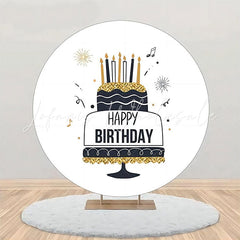 Lofaris Black Line Gold Glitter Cake Round Birthday Backdrop